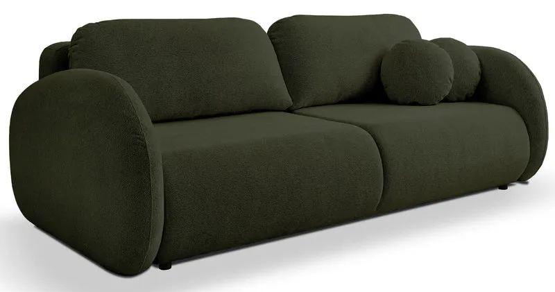Dreisitziges ausklappbares Sofa Ovally mit Stauraum, olivgrüner Chenille