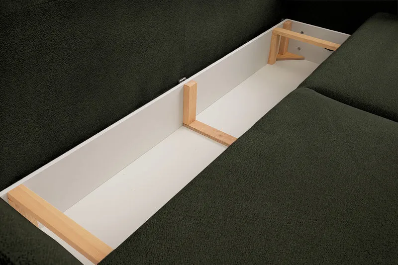 Dreisitziges ausklappbares Sofa Ovally mit Stauraum, olivgrüner Chenille