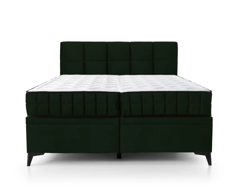 Kontinentales Bett 180x200 cm Beriano mit Stauraum und Matratze, Flaschengrün Samt