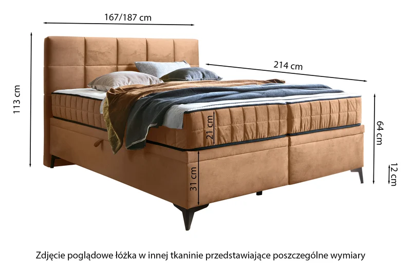 Kontinentales Bett 160x200 cm Beriano mit Stauraum und Matratze, dunkelblauer Samt