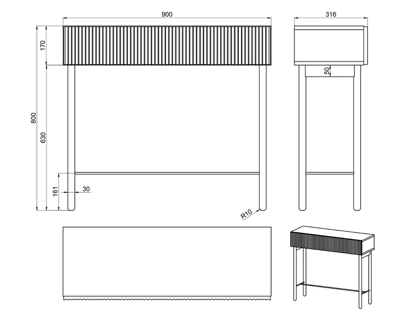 Nolie-Konsole mit Schublade und Füßen 90 cm geölte Eiche
