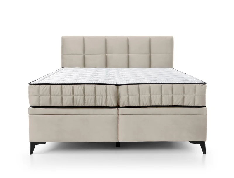 Kontinentalbett 160x200 cm Beriano mit Stauraum und Matratze, hellbeiger Samt