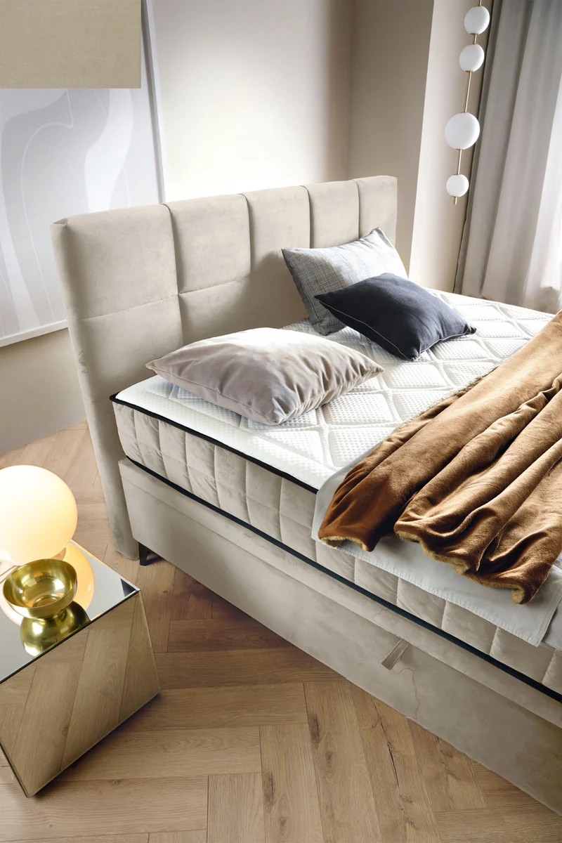Kontinentalbett 160x200 cm Beriano mit Stauraum und Matratze, hellbeiger Samt