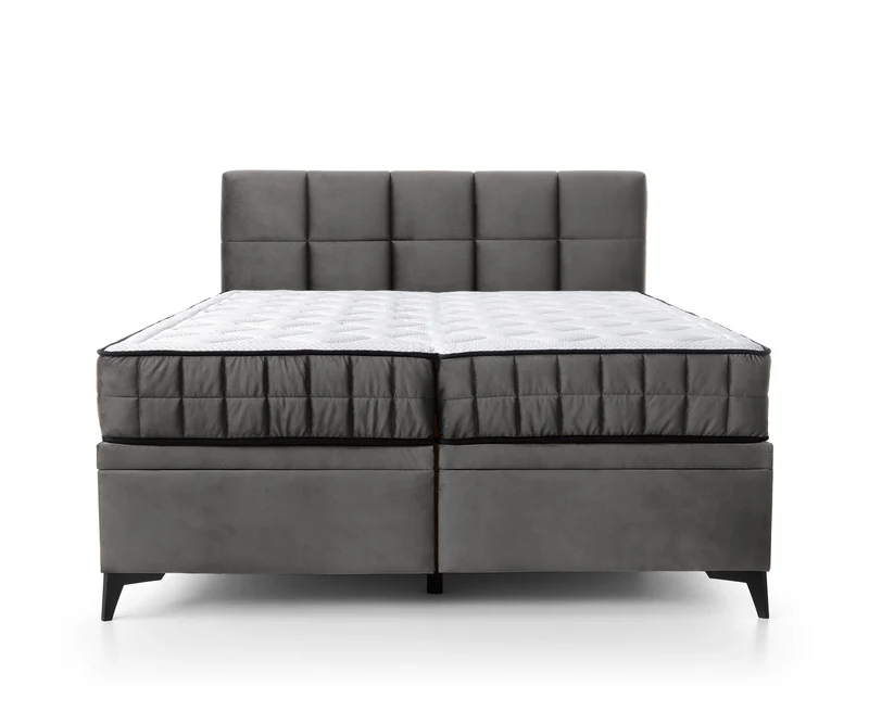 Kontinentales Bett 180x200 cm Beriano mit Stauraum und Matratze, aschgrauer Samt