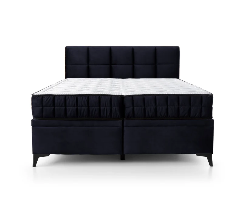 Kontinentales Bett 160x200 cm Beriano mit Stauraum und Matratze, dunkelblauer Samt