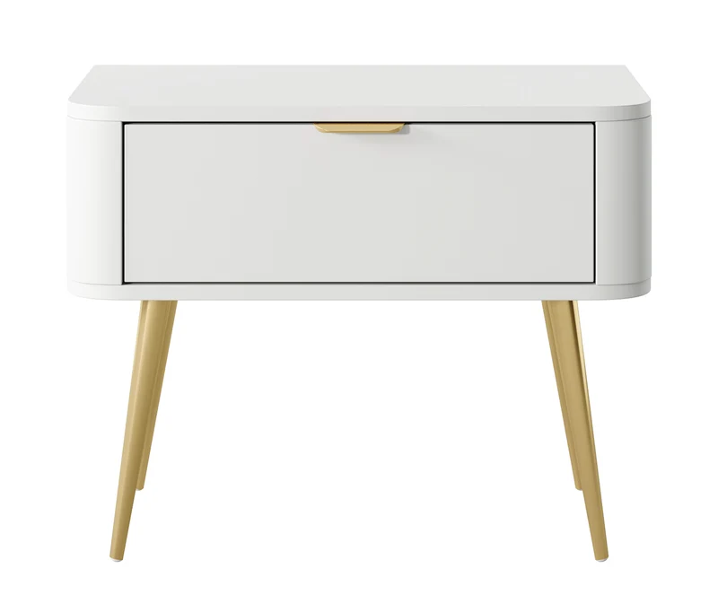 Ovaler Nachttisch mit Schublade 63 cm Weiß