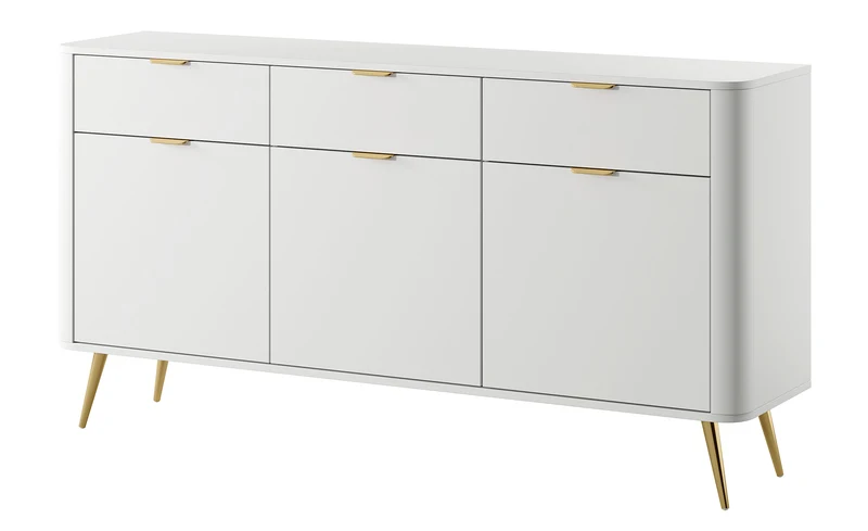 Drehtür-Kommode Oval mit Schubladen 163,5 cm Weiß