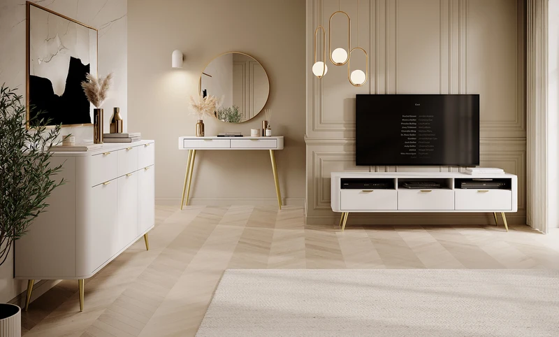 Ovaler TV-Schrank 160 cm mit Nischen Weiß