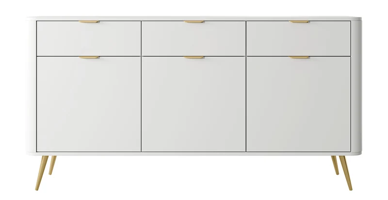 Drehtür-Kommode Oval mit Schubladen 163,5 cm Weiß