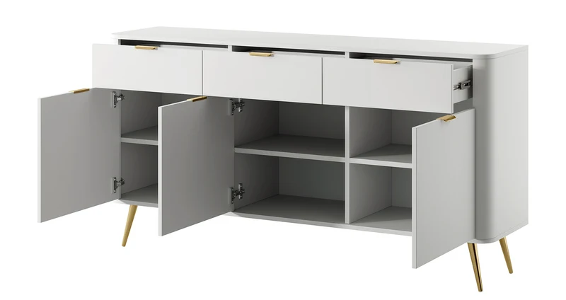 Drehtür-Kommode Oval mit Schubladen 163,5 cm Weiß