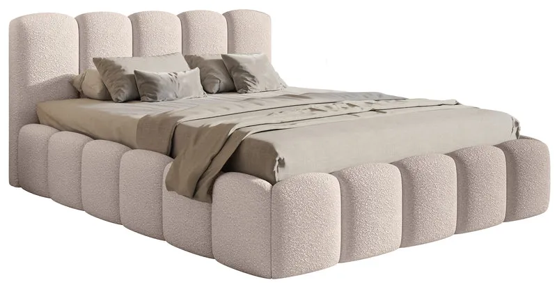 Polsterbett 180x200 cm Cloudy II mit Stauraum, hellbeige Bouclé, Metallrahmen