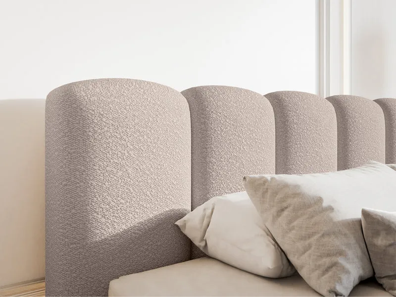 Polsterbett 180x200 cm Cloudy II mit Stauraum, hellbeige Bouclé, Metallrahmen
