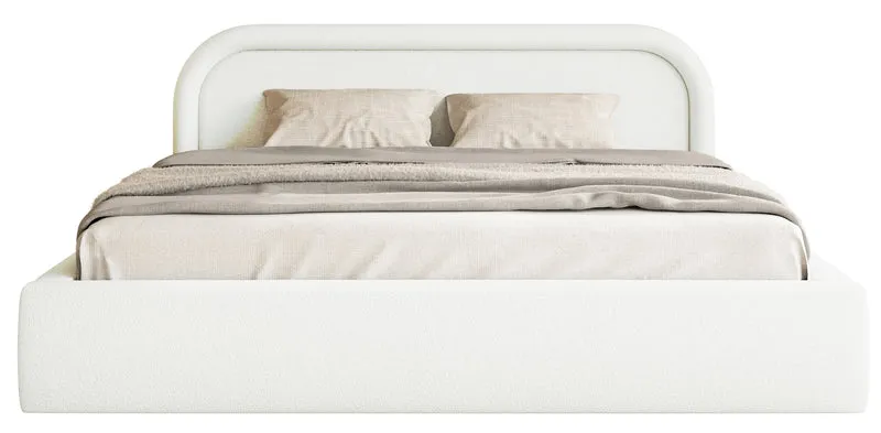 Polsterbett 180x200 cm Ruvi mit Stauraum, cremefarbenes Chenille