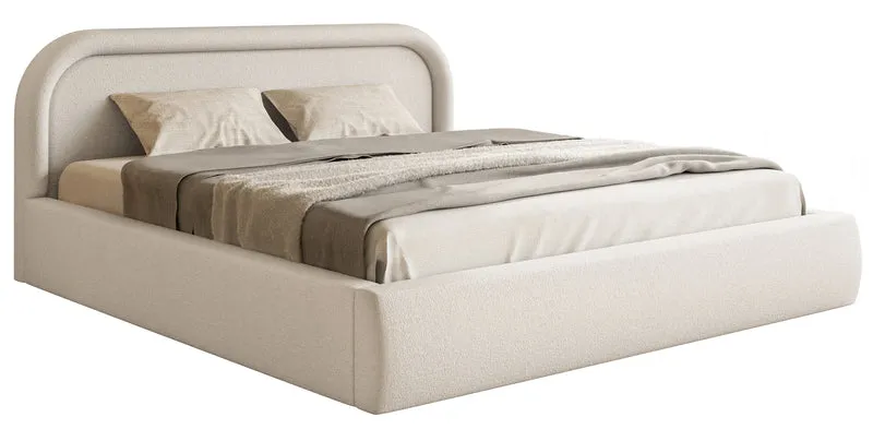 Polsterbett 180x200 cm Ruvi mit Stauraum, hellbeiger Chenille-Stoff