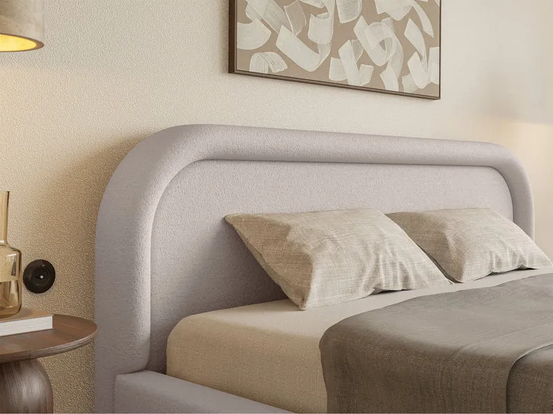 Polsterbett 180x200 cm Ruvi mit Stauraum, hellbeiger Chenille-Stoff