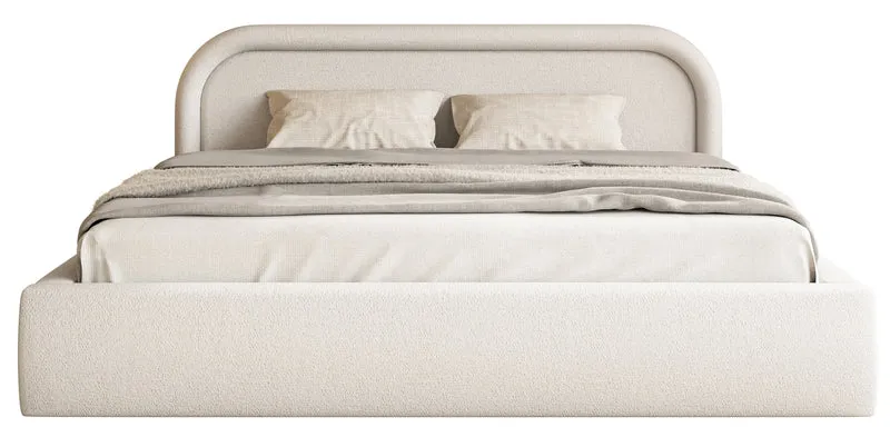 Polsterbett 180x200 cm Ruvi mit Stauraum, hellbeiger Chenille-Stoff