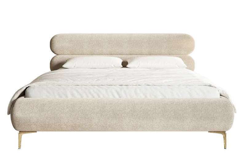 Polsterbett 180x200 cm Roule hellbeiger Velours, wasserabweisend, goldene Beine