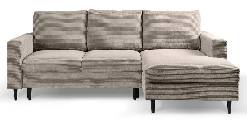 Ecksofa mit Schlaffunktion Nalika, L-förmig, mit Stauraum, beige Cord, rechtsseitig