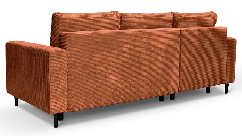 Ecksofa mit Schlafunktion Nalika, L-förmig, mit Stauraum, kupferfarbener Cord, linke Seite