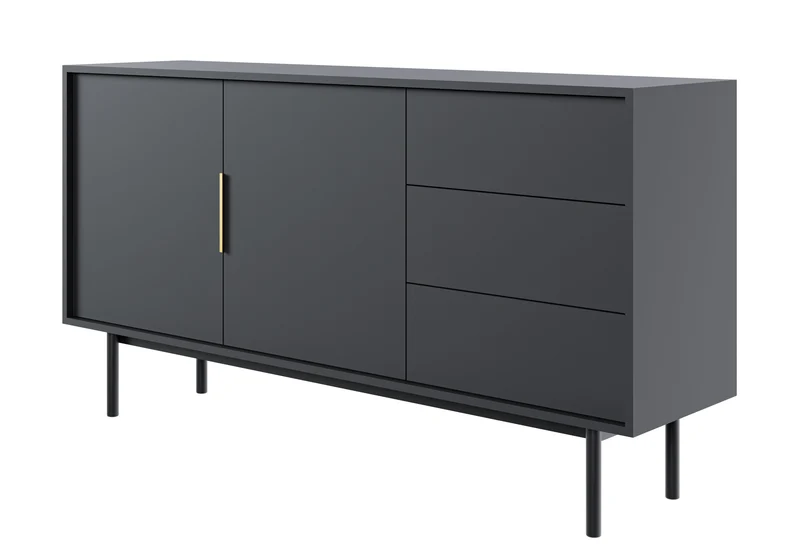 Viviaro Zweitürige Kommode mit drei Schubladen 154 cm Schwarz