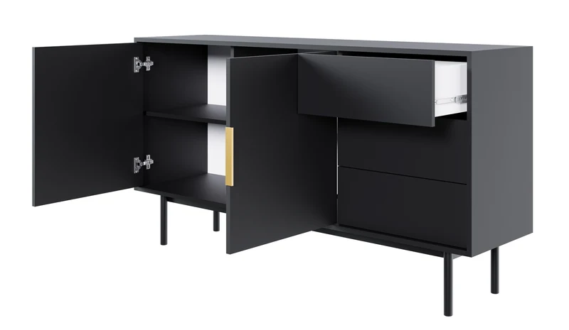 Viviaro Zweitürige Kommode mit drei Schubladen 154 cm Schwarz