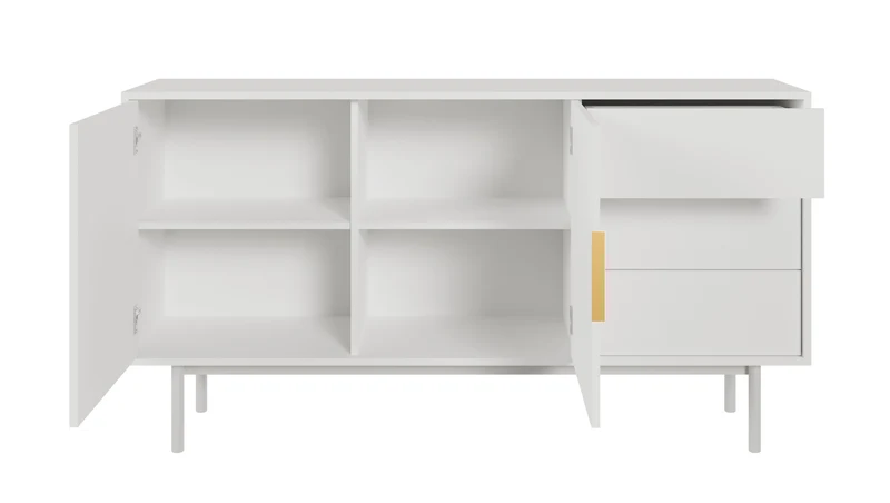 Zweitrürige Kommode Viviaro mit drei Schubladen, 154 cm, Weiß