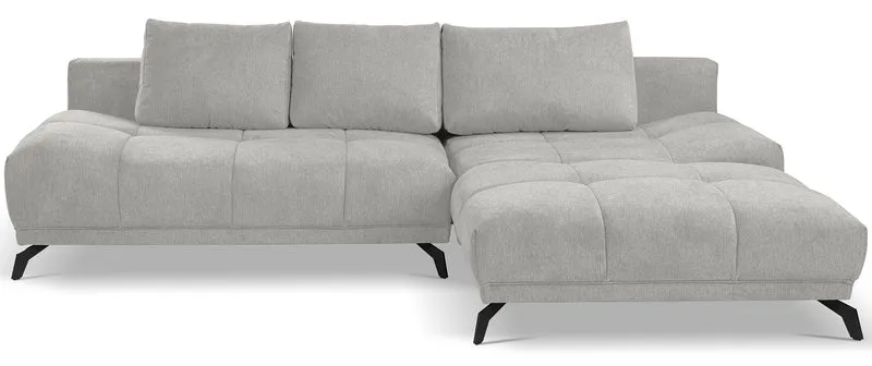Felipe Ecksofa mit Schlaffunktion, L-Form, rechtsseitig, mit Stauraum, hellgrauer hydrophober Chenillestoff