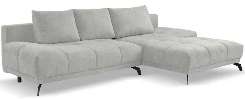 Felipe Ecksofa mit Schlaffunktion, L-Form, rechtsseitig, mit Stauraum, hellgrauer hydrophober Chenillestoff