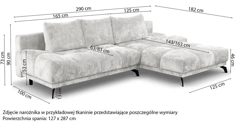 Felipe Ecksofa mit Schlaffunktion, L-Form, rechtsseitig, mit Stauraum, hellgrauer hydrophober Chenillestoff