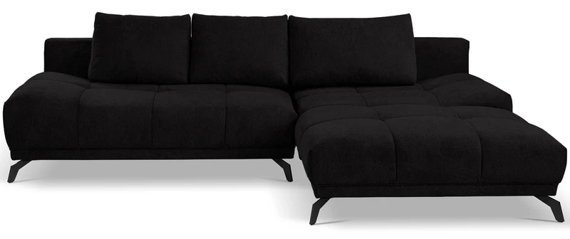 Ecksofa mit Schlaffunktion Felipe, L-förmig, rechtsseitig, mit Stauraum, schwarzer hydrophober Chenille-Bezug