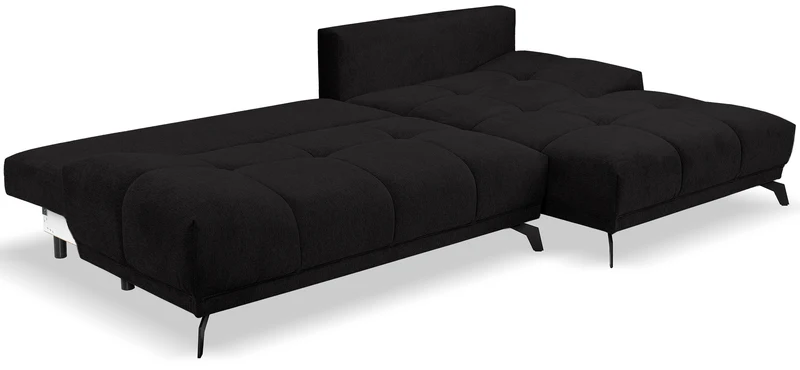 Ecksofa mit Schlaffunktion Felipe, L-förmig, rechtsseitig, mit Stauraum, schwarzer hydrophober Chenille-Bezug
