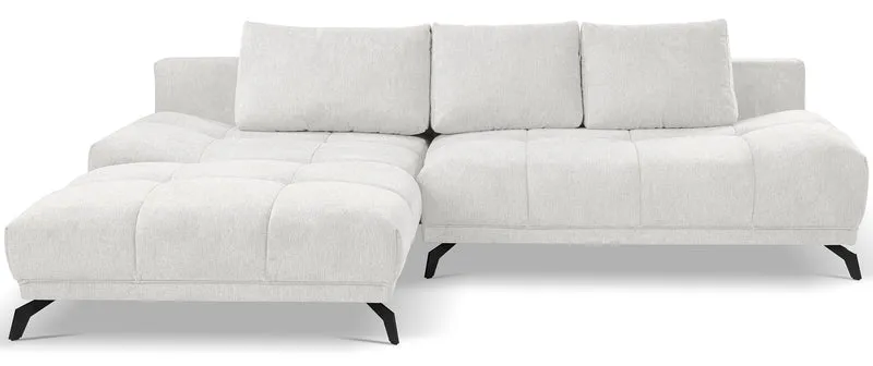 Ecksofa mit Schlaffunktion Felipe, L-förmig, linksseitig, mit Stauraum, weißer hydrophober Chenille-Bezug