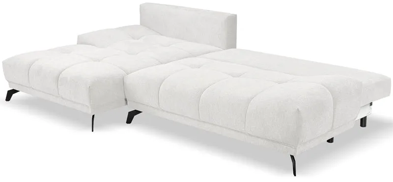 Ecksofa mit Schlaffunktion Felipe, L-förmig, linksseitig, mit Stauraum, weißer hydrophober Chenille-Bezug