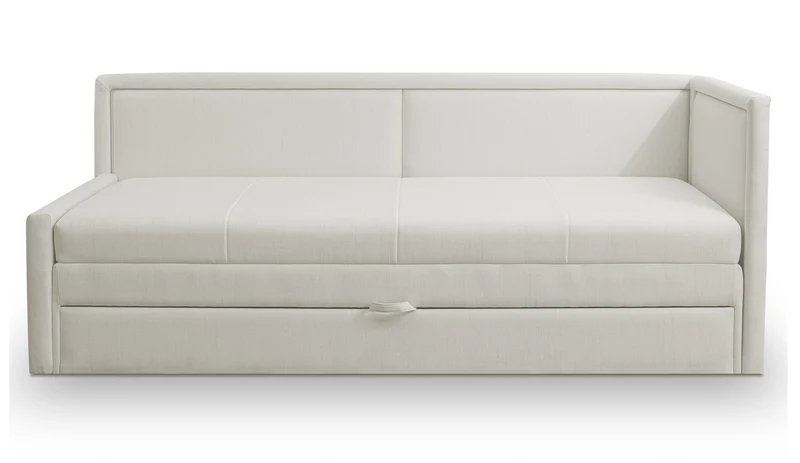 Jugendbett Caprili mit Stauraum, cremefarben, Flechtmuster, universell einsetzbar