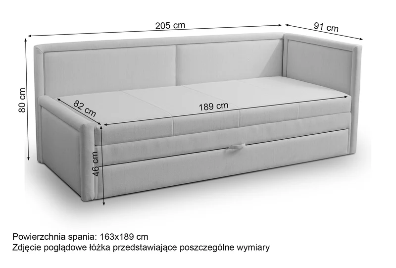 Jugendbett Caprili mit Stauraum, dunkelgraues Flechtmuster, universell einsetzbar