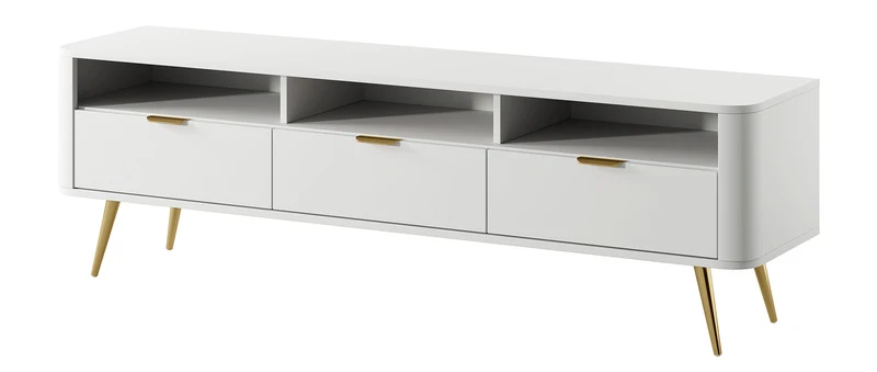 Ovaler TV-Schrank 160 cm mit Nischen Weiß