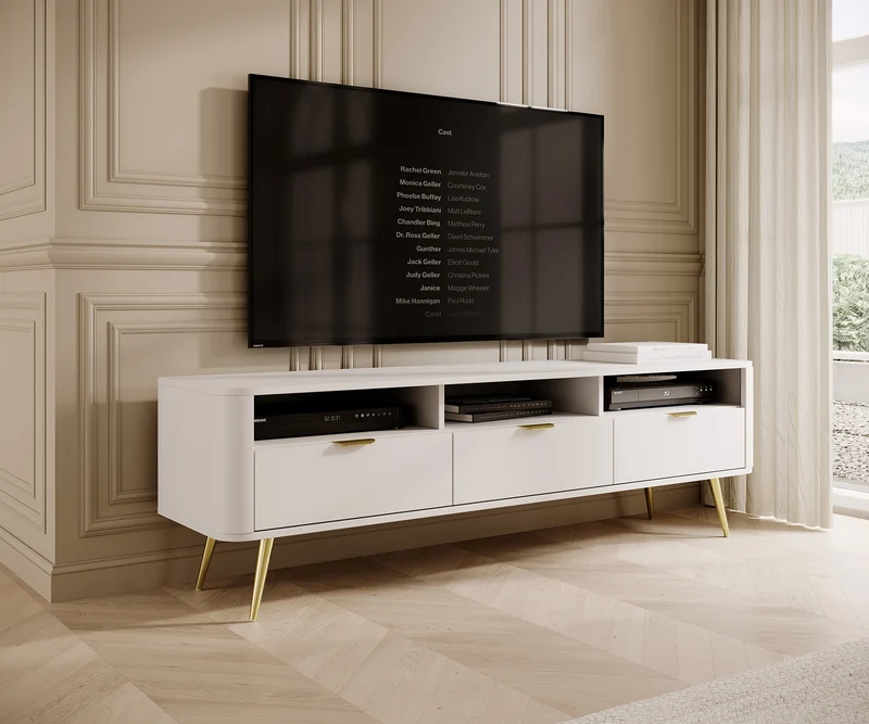 Ovaler TV-Schrank 160 cm mit Nischen Weiß