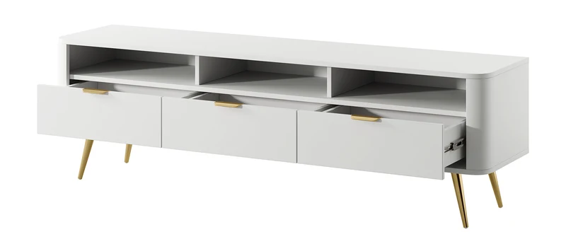 Ovaler TV-Schrank 160 cm mit Nischen Weiß