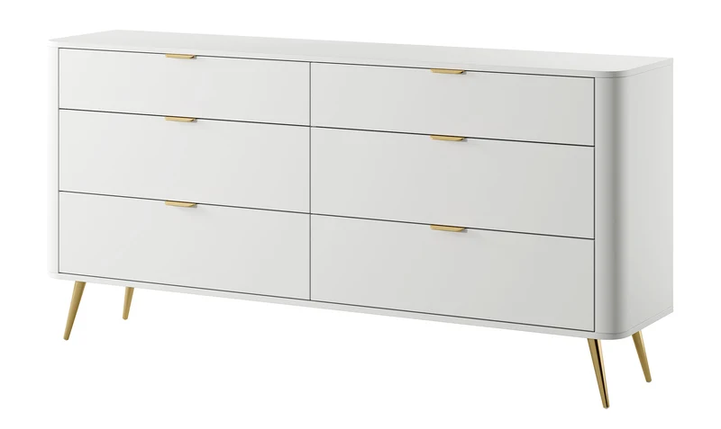 Oval-Kommode mit sechs Schubladen, 173 cm, Weiß