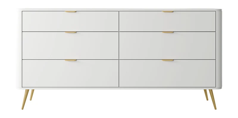 Oval-Kommode mit sechs Schubladen, 173 cm, Weiß