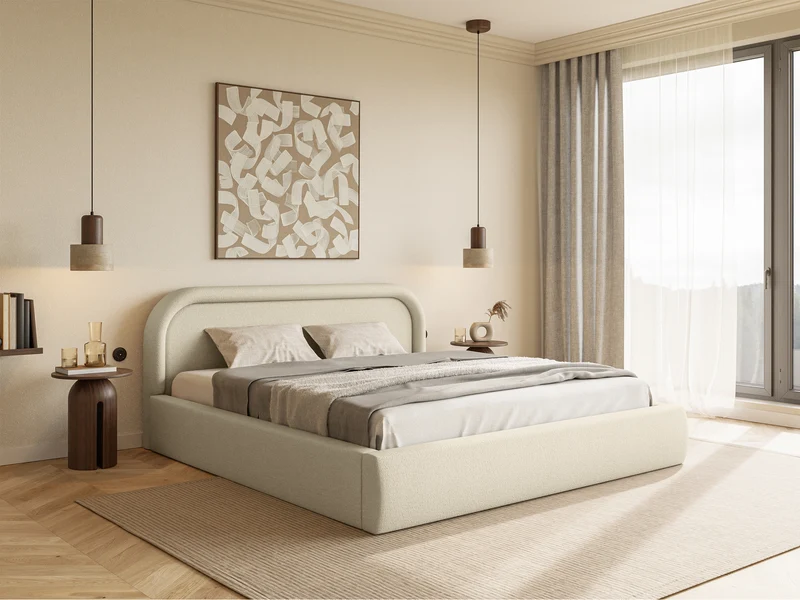Polsterbett 140x200 cm Ruvi mit Stauraum, beige Chenille