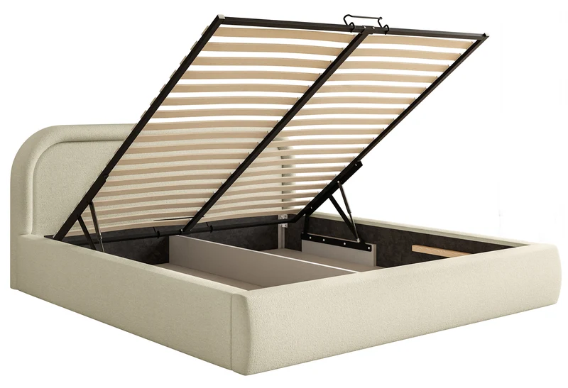 Polsterbett 140x200 cm Ruvi mit Stauraum, beige Chenille