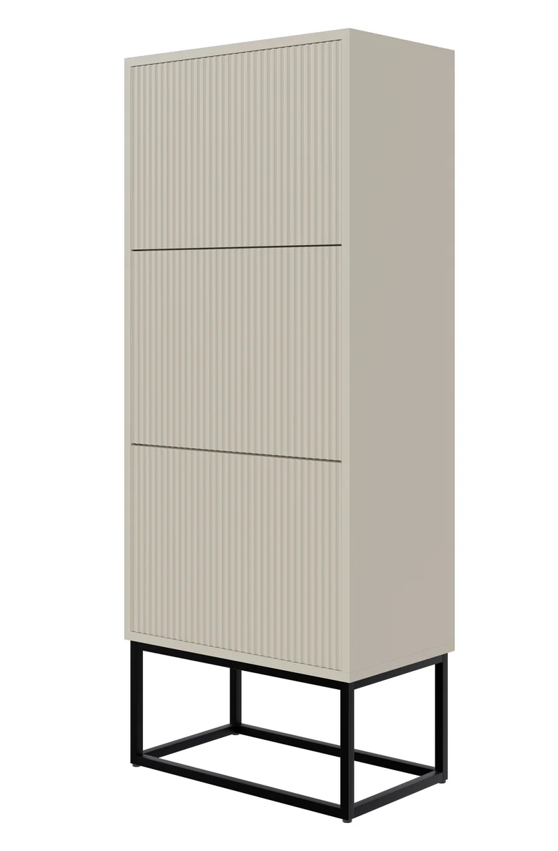 Schuhschrank Veldio mit gefräster Front und drei Fächern, 50 cm, grau-beige mit schwarzen Beinen