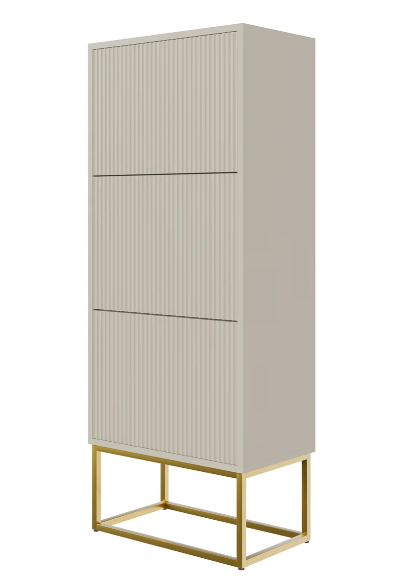 Schuhschrank Veldio mit gefräster Front und drei Fächern, 50 cm, Weiß mit goldenen Beinen