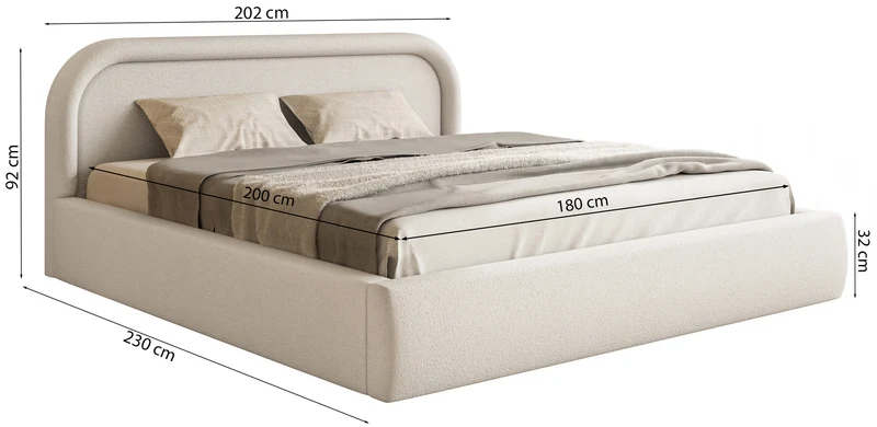 Polsterbett 180x200 cm Ruvi mit Stauraum, hellbeiger Chenille-Stoff