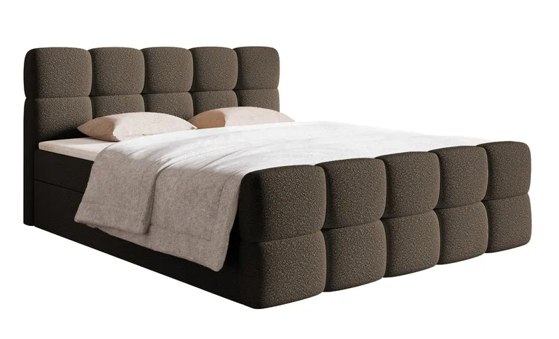 Kontinentalbett 160x200 cm Cloudy mit Stauraum und Topper, graues Bouclé