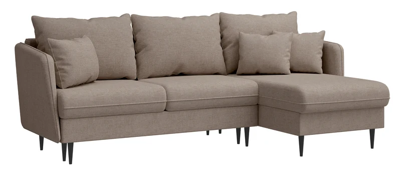 Ecksofa mit Schlaffunktion Volio, L-förmig, beige Chenille, schwarze Beine