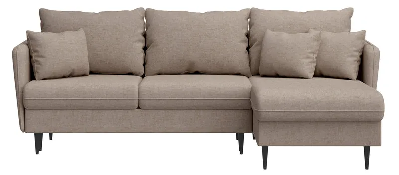Ecksofa mit Schlaffunktion Volio, L-förmig, beige Chenille, schwarze Beine