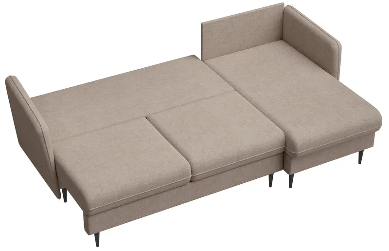 Ecksofa mit Schlaffunktion Volio, L-förmig, beige Chenille, schwarze Beine