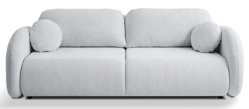 Dreisitziges ausklappbares Sofa Ovally mit Stauraum, hellgrauer Chenillestoff